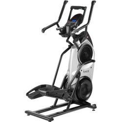 This is a Bowflex Max Trainer M6 in a black and silver body frame with a 2 sets of hand grips and LCD console centerpiece plus a tablet holder and a water bottle pocket atcched to it.